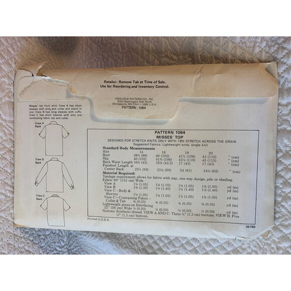 Kwik Sew Misses Top Sewing Pattern sz 14-20 1064 - uncut - Picture 7 of 11